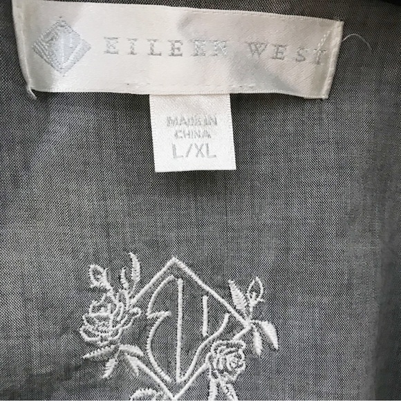 Large Eileen West Bathrobe Robe Sleepwear Lounge Cotton Lace Grey L/XL Bath - Picture 4 of 11